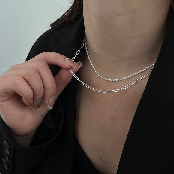 Silver 14k Plated 2pc Paperclip Rope Necklace Set - Picture 2 of 3